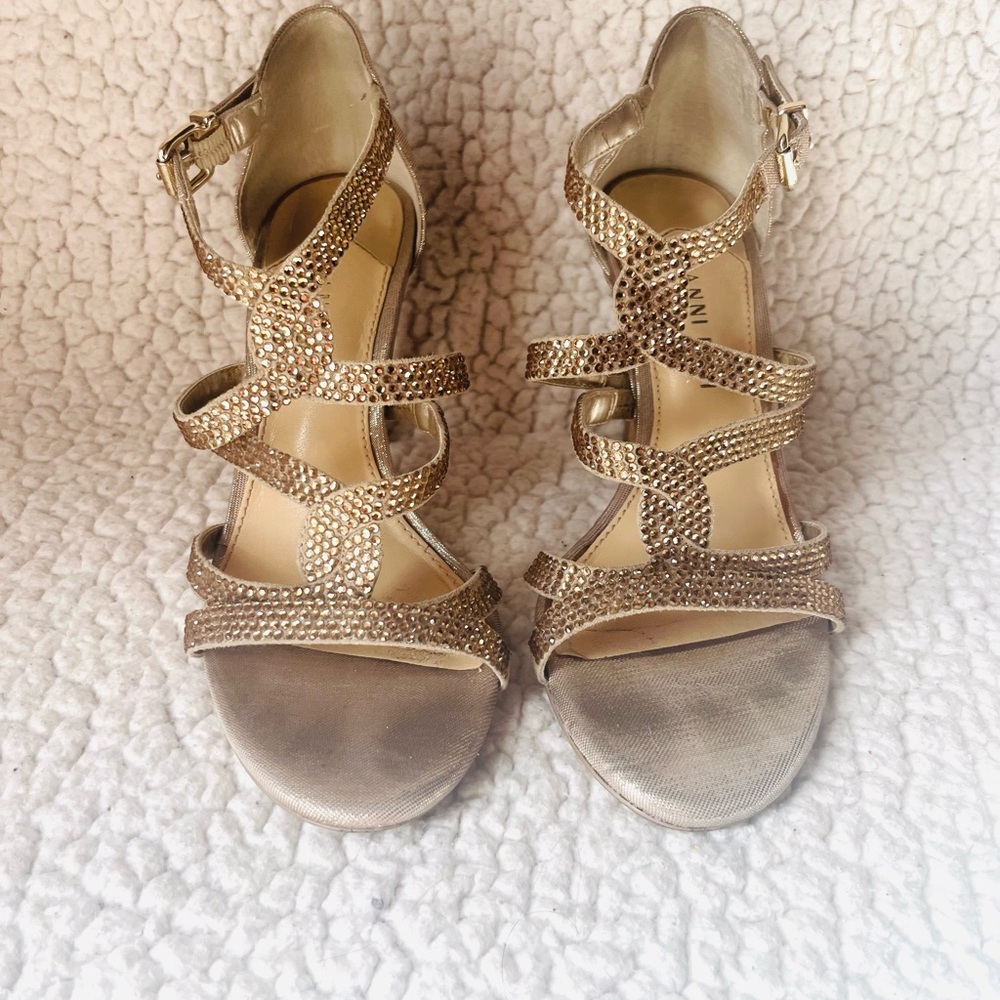 Gianni Bini Gold Strappy Heels with Sophisticated Crystals